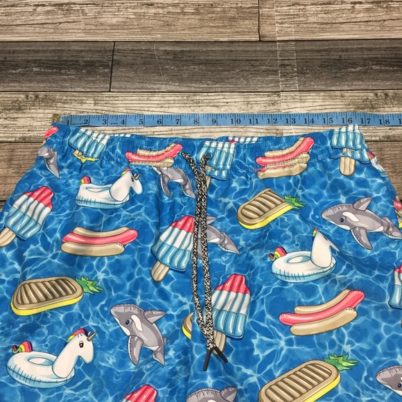 Neff Drawstring Shorts Men’s L Blue (Inseam 9) Unicorn Whale Popsicle Print - Picture 4 of 11